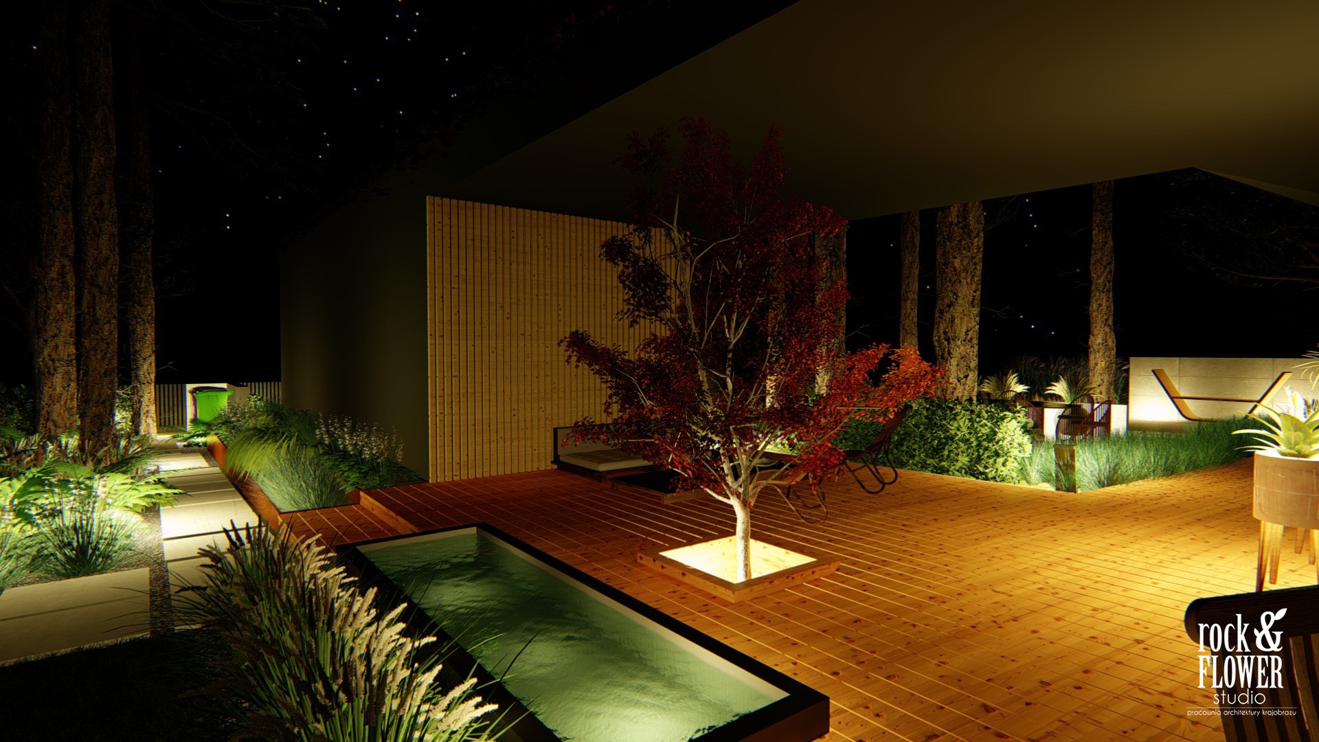 nowoczesny ogród pod lasem