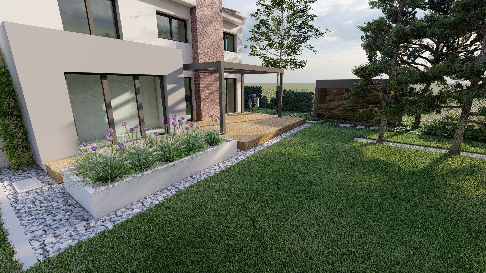 ogró z sosnowym lasem