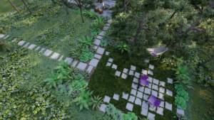 ogród z sosnowym lasem