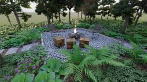 ogród z sosnowym lasem