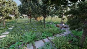 ogród z sosnowymn lasem