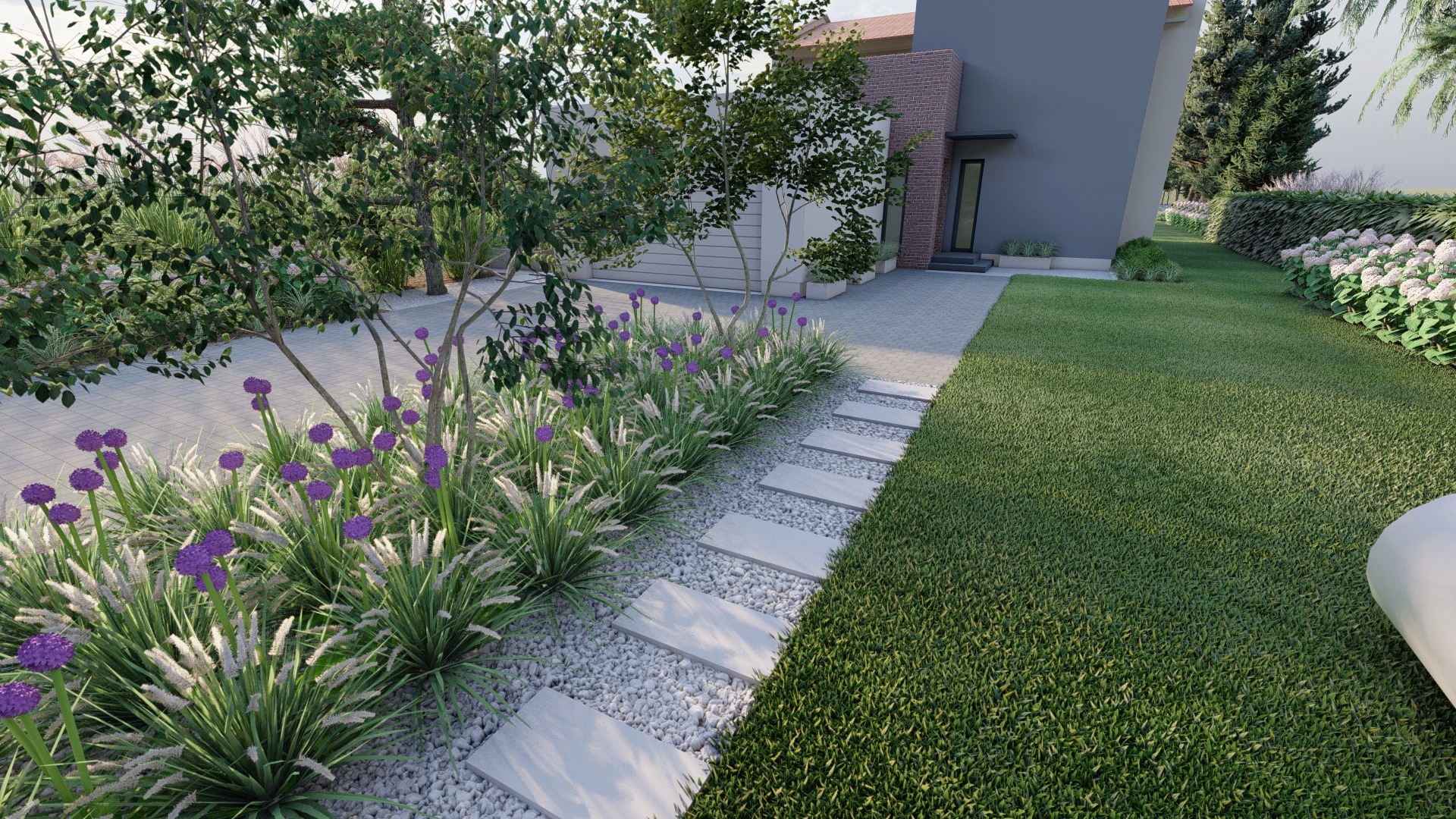 ogród z sosnowym lasem