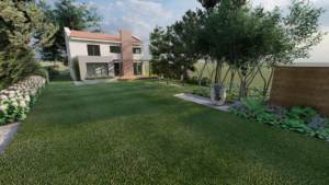 ogró z sosnowym lasem