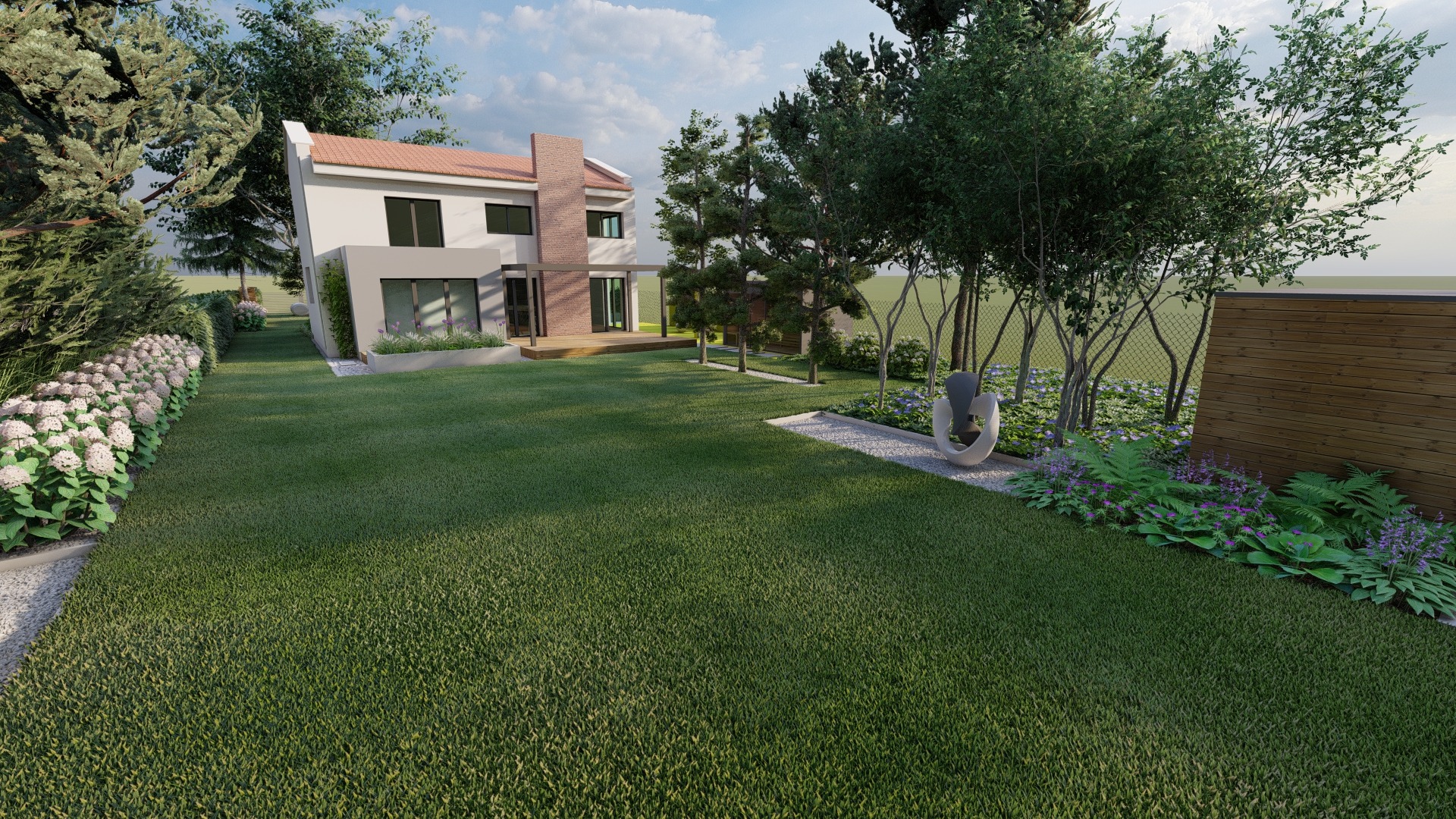 ogró z sosnowym lasem