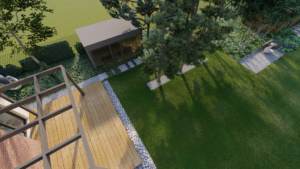 ogród z sosnowym lasem