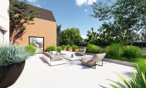 Nowoczesny ogród przy stodole