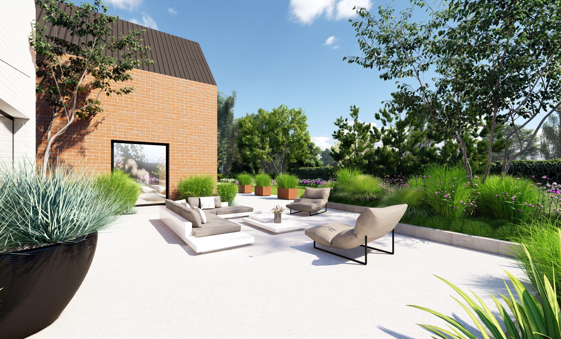 Nowoczesny ogród przy stodole