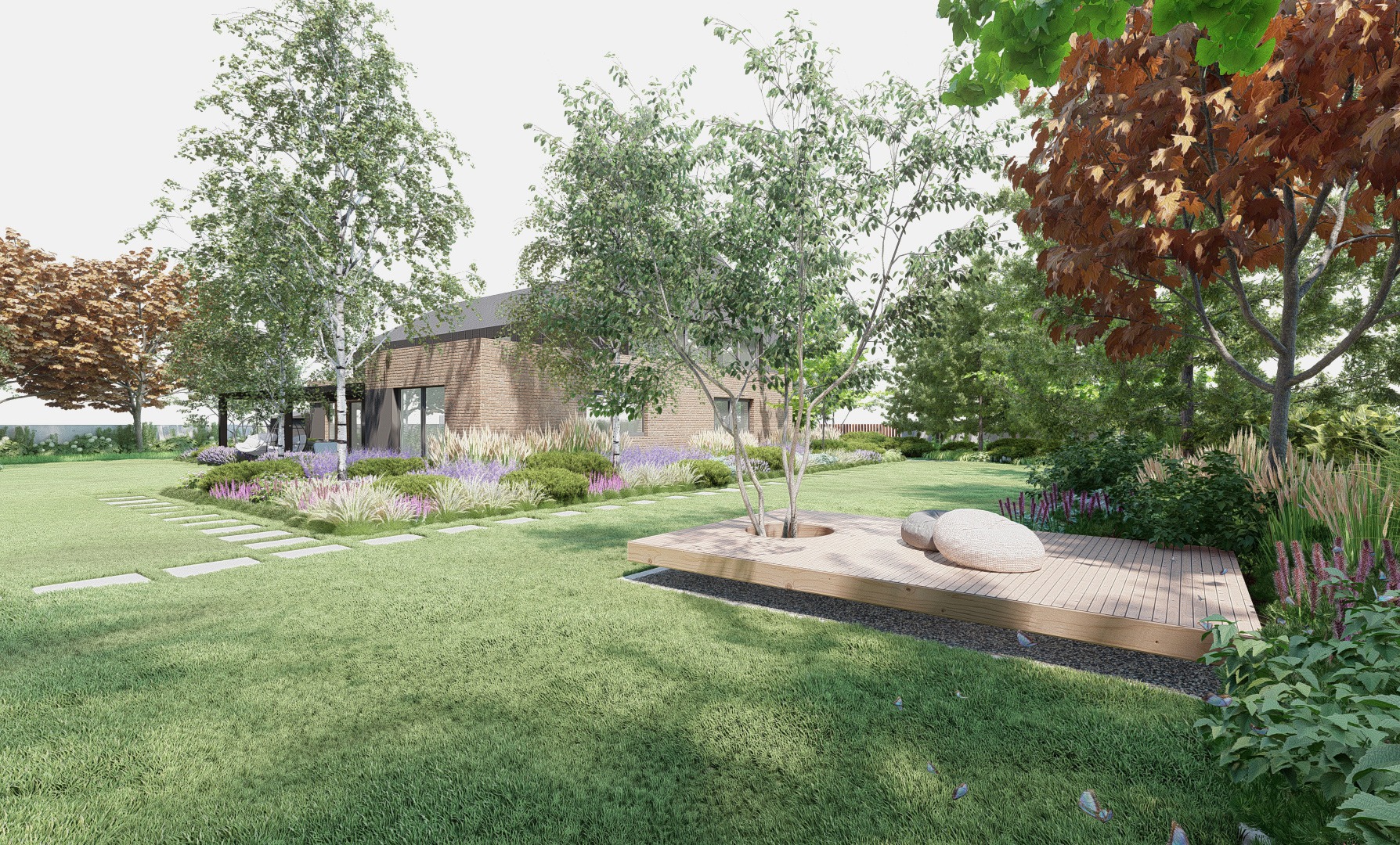 ogród z elementami cortenu