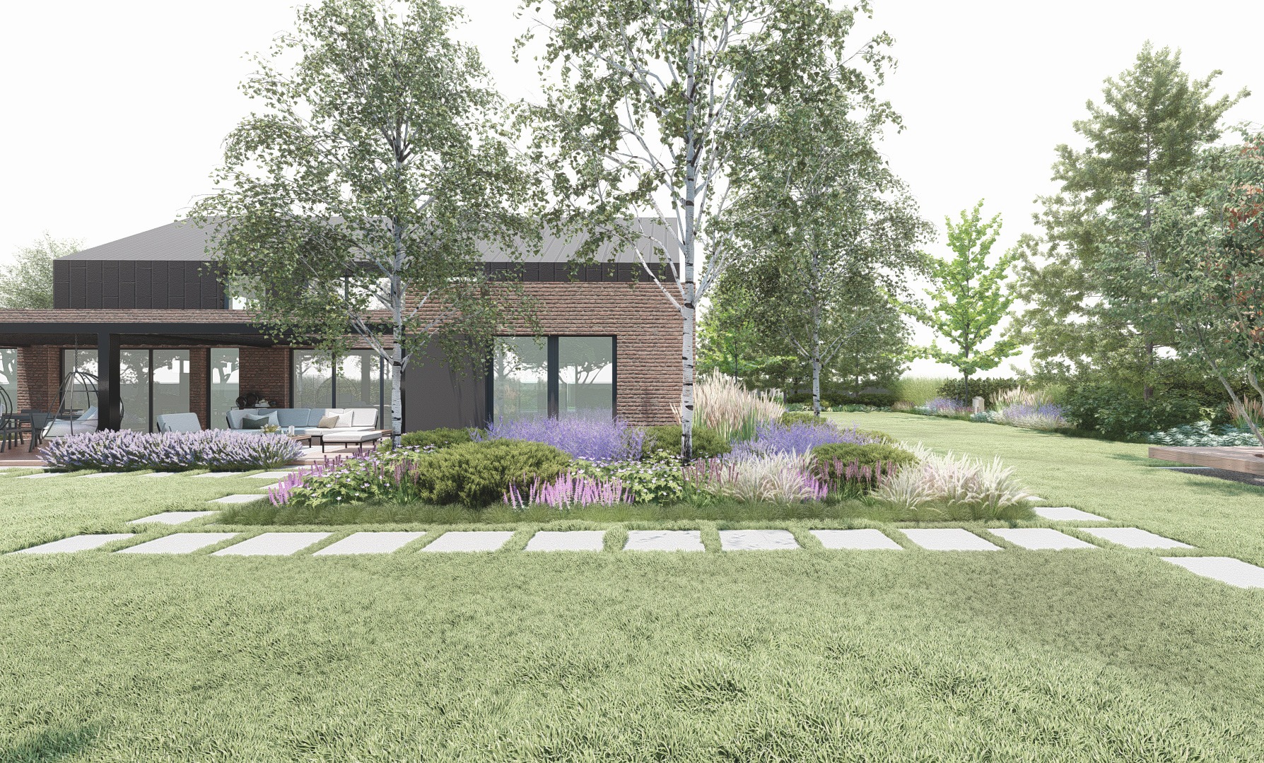 ogród z elementami cortenu