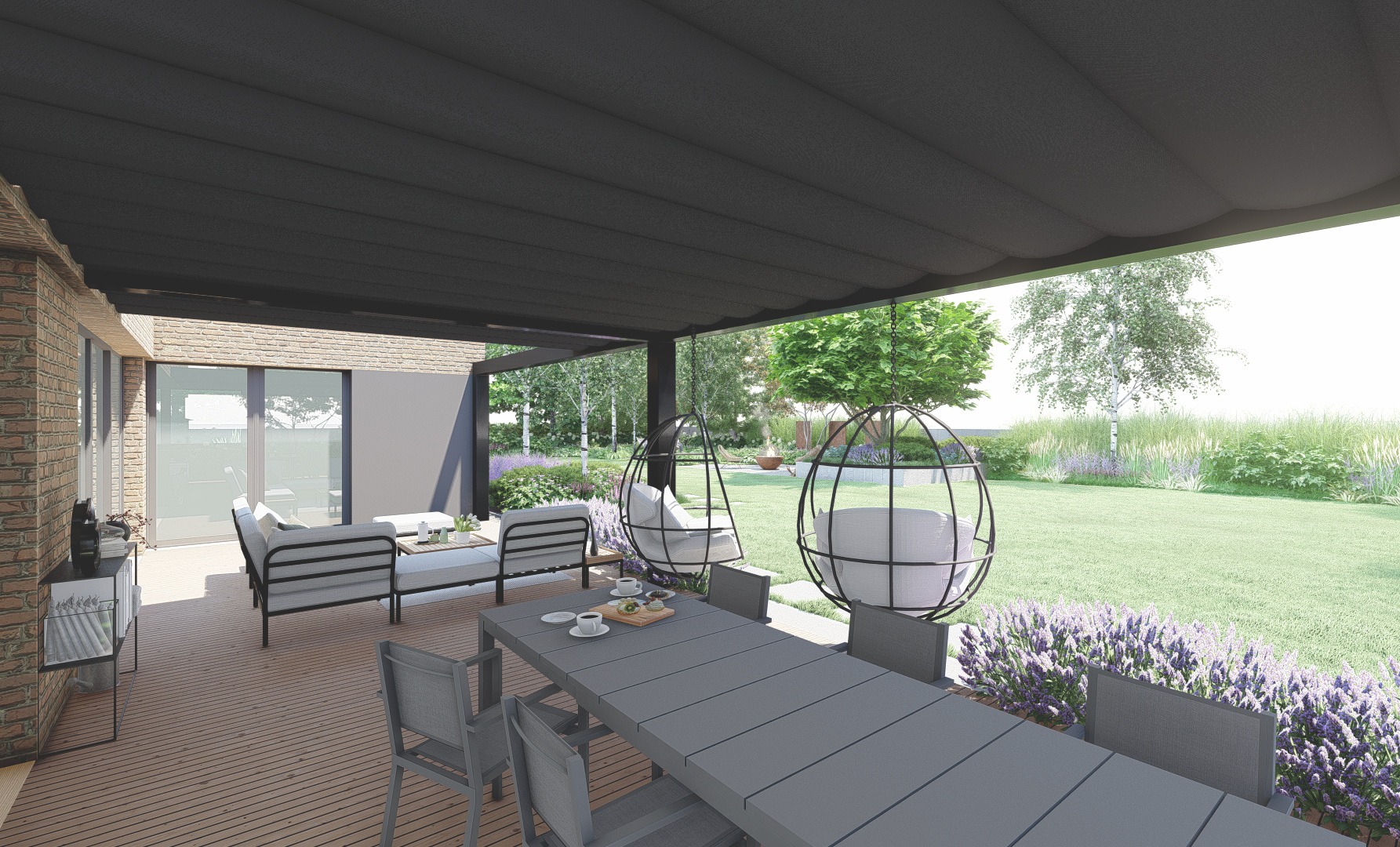 ogród z elementami cortenu