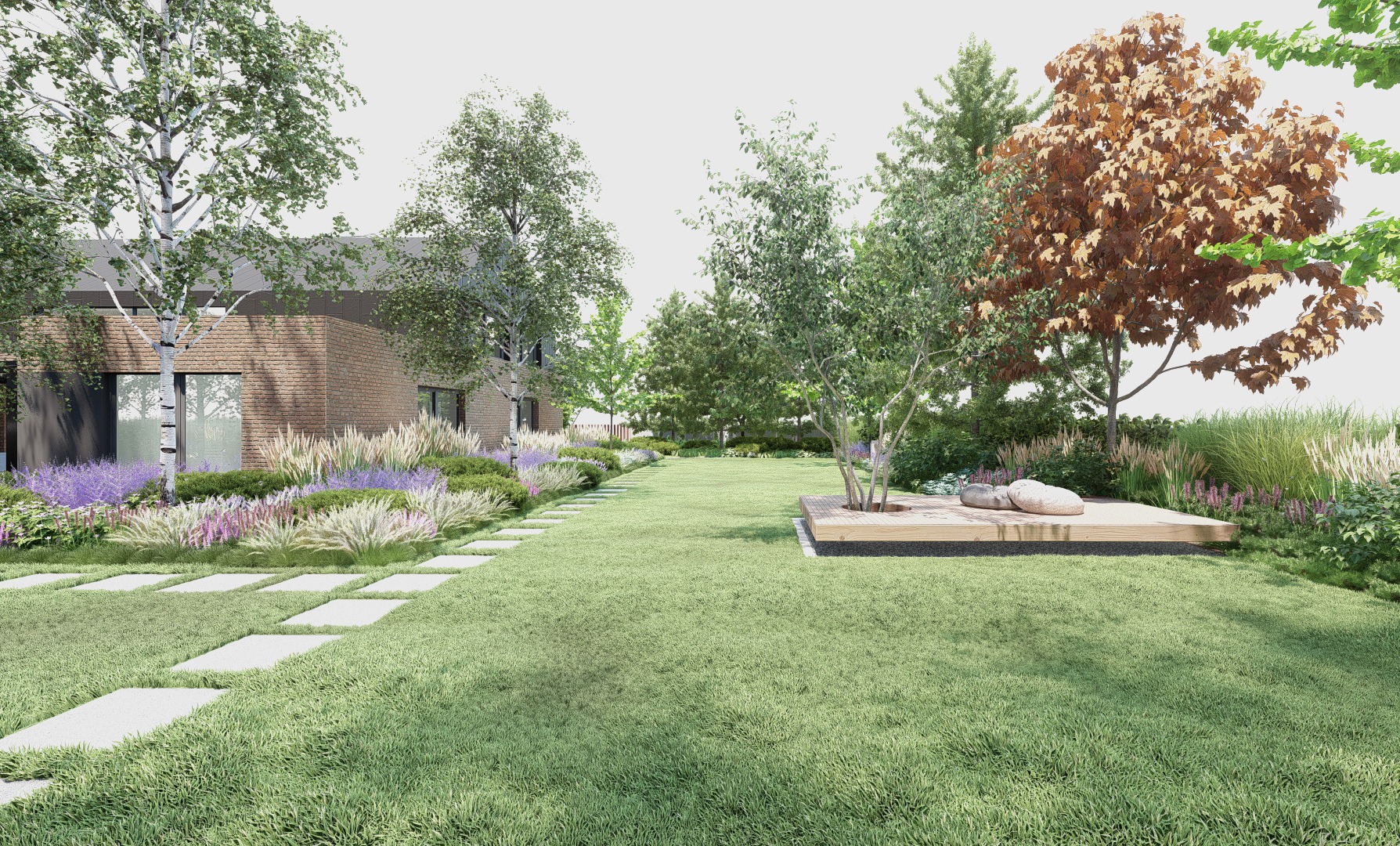 ogród z elementami cortenu