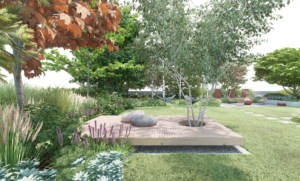 ogród z elementami cortenu