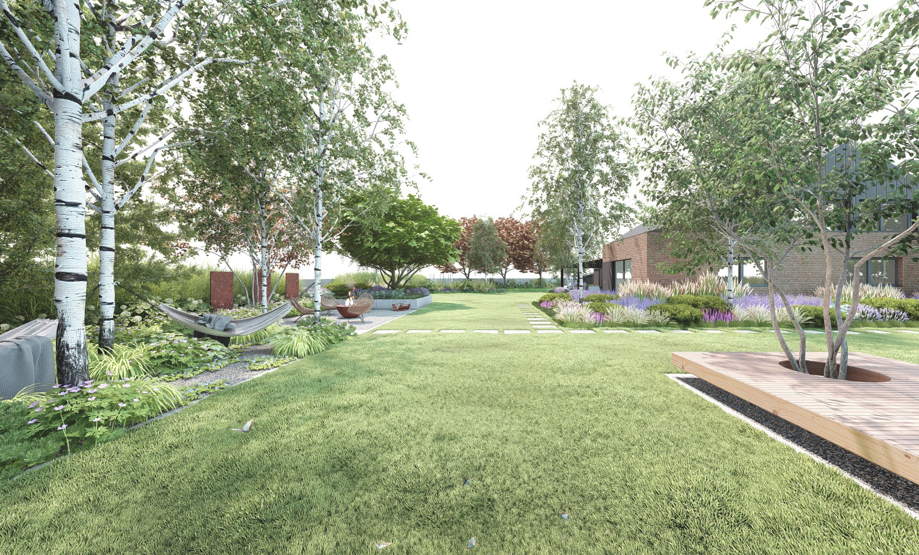 ogród z elementami cortenu