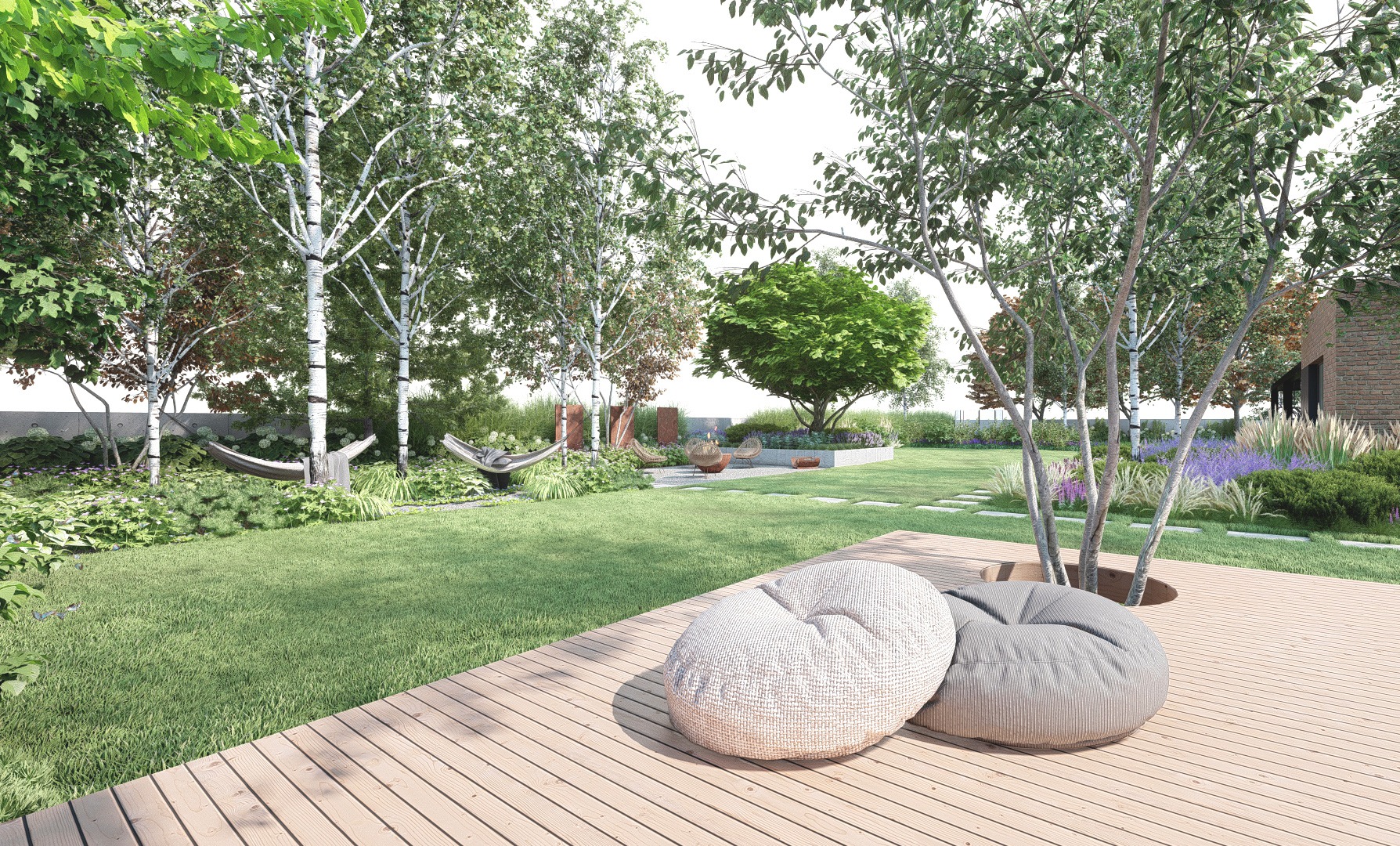 ogród z elementami cortenu