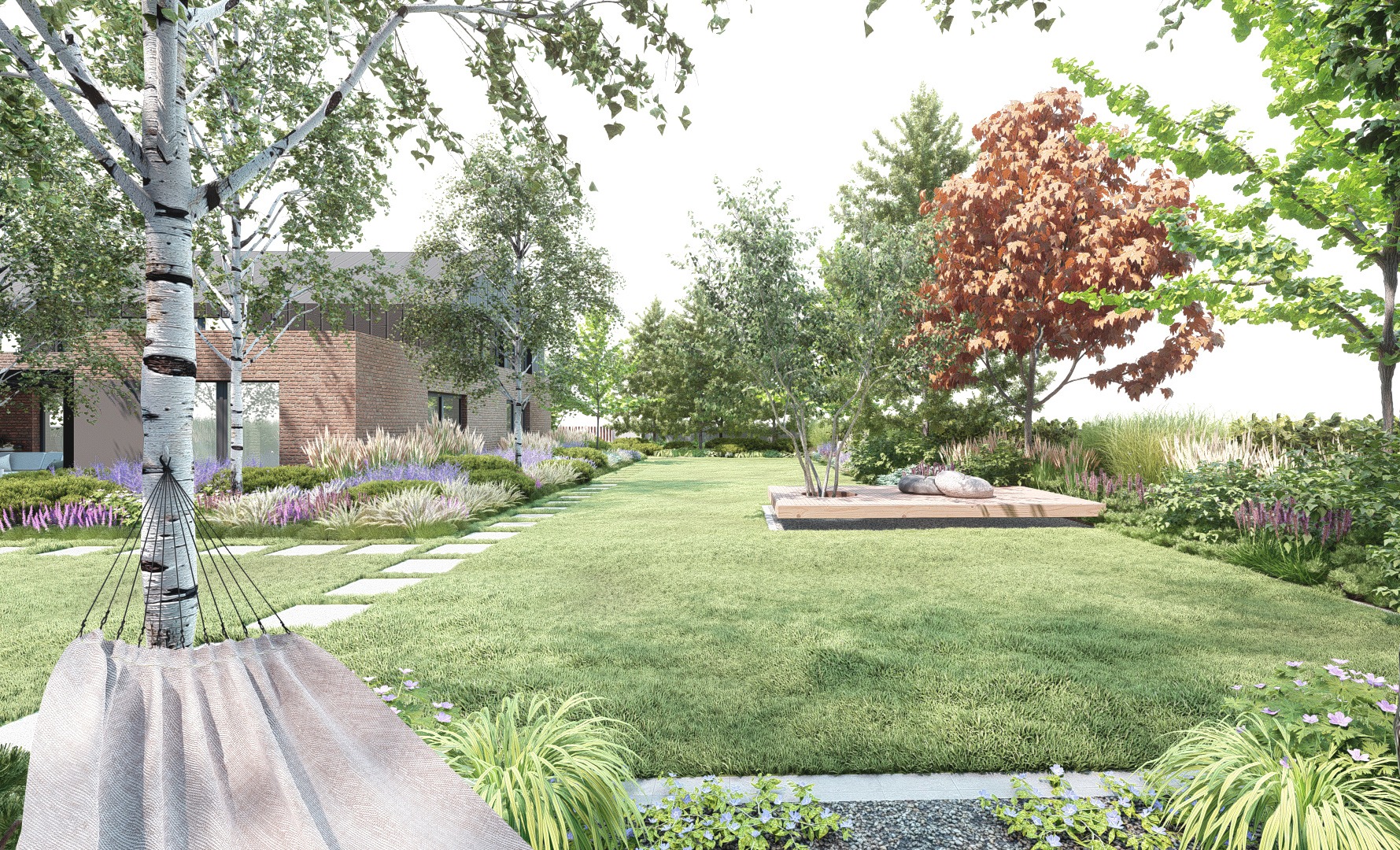 ogród z elementami cortenu