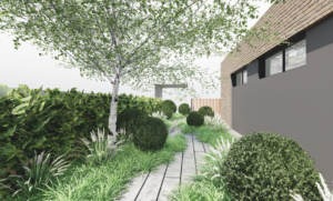 ogród z elementami cortenu