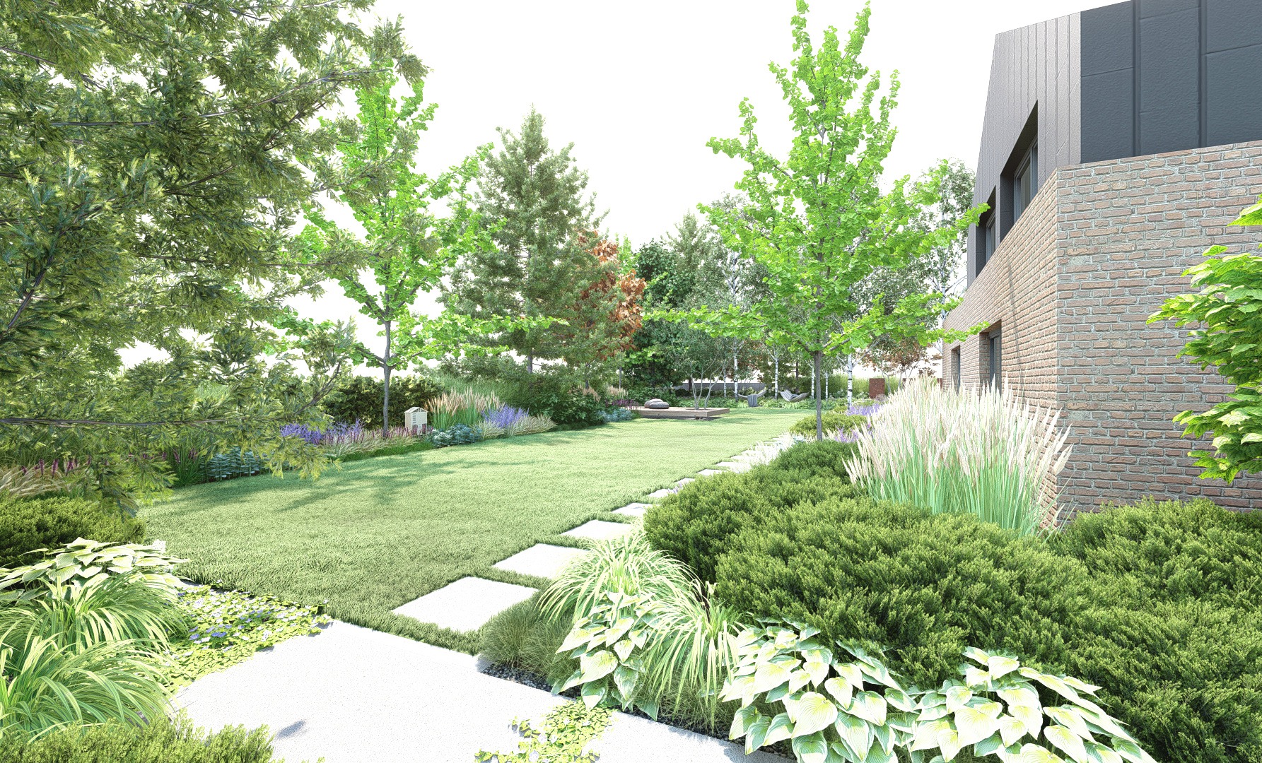 ogród z elementami cortenu