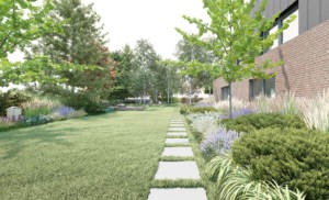 ogród z elementami cortenu