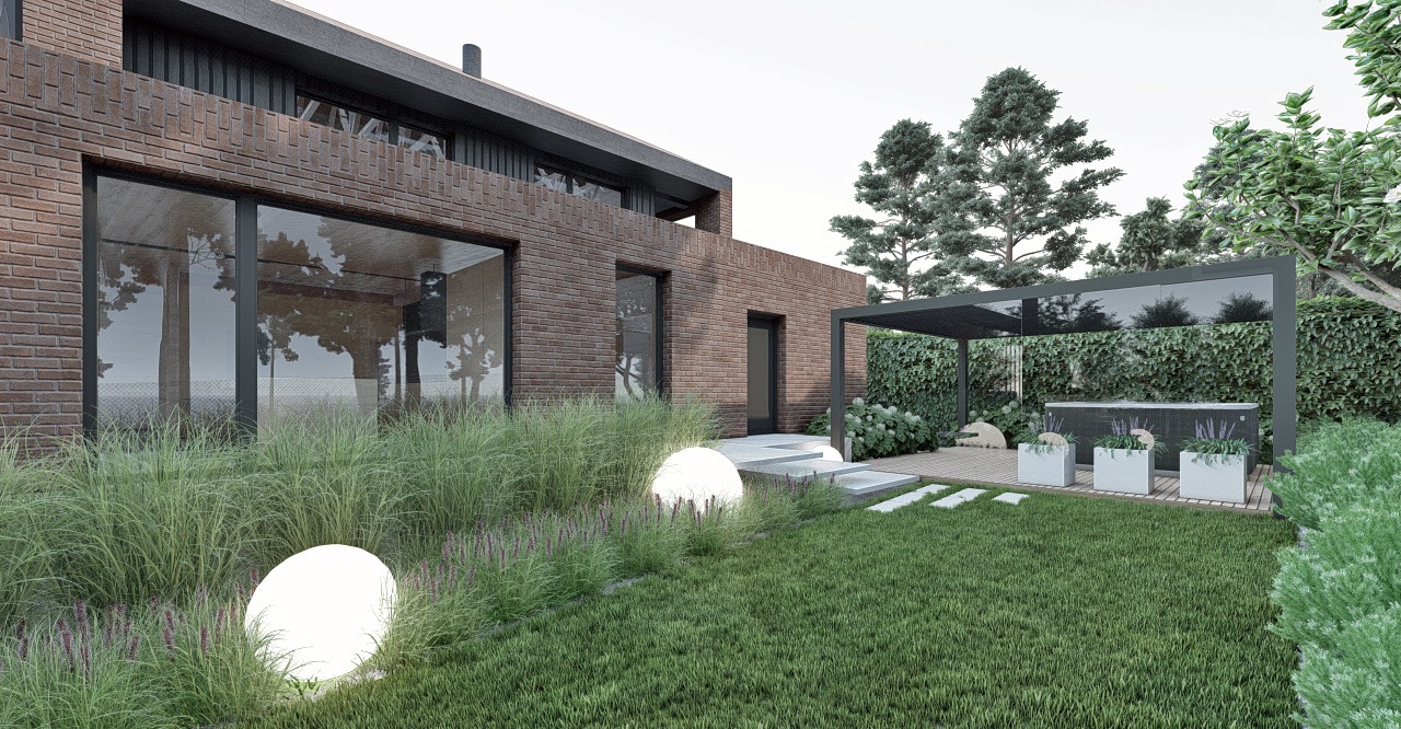 ogród nowoczesny pod lasem