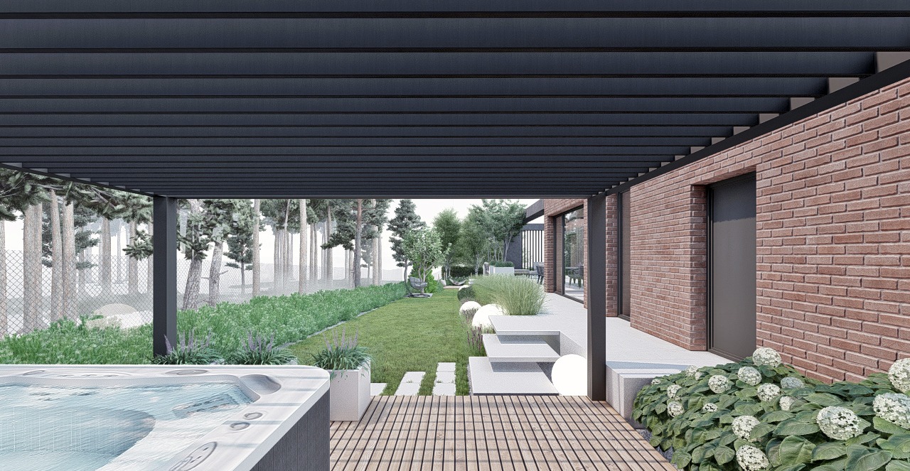 ogró nowoczesny pod lasem