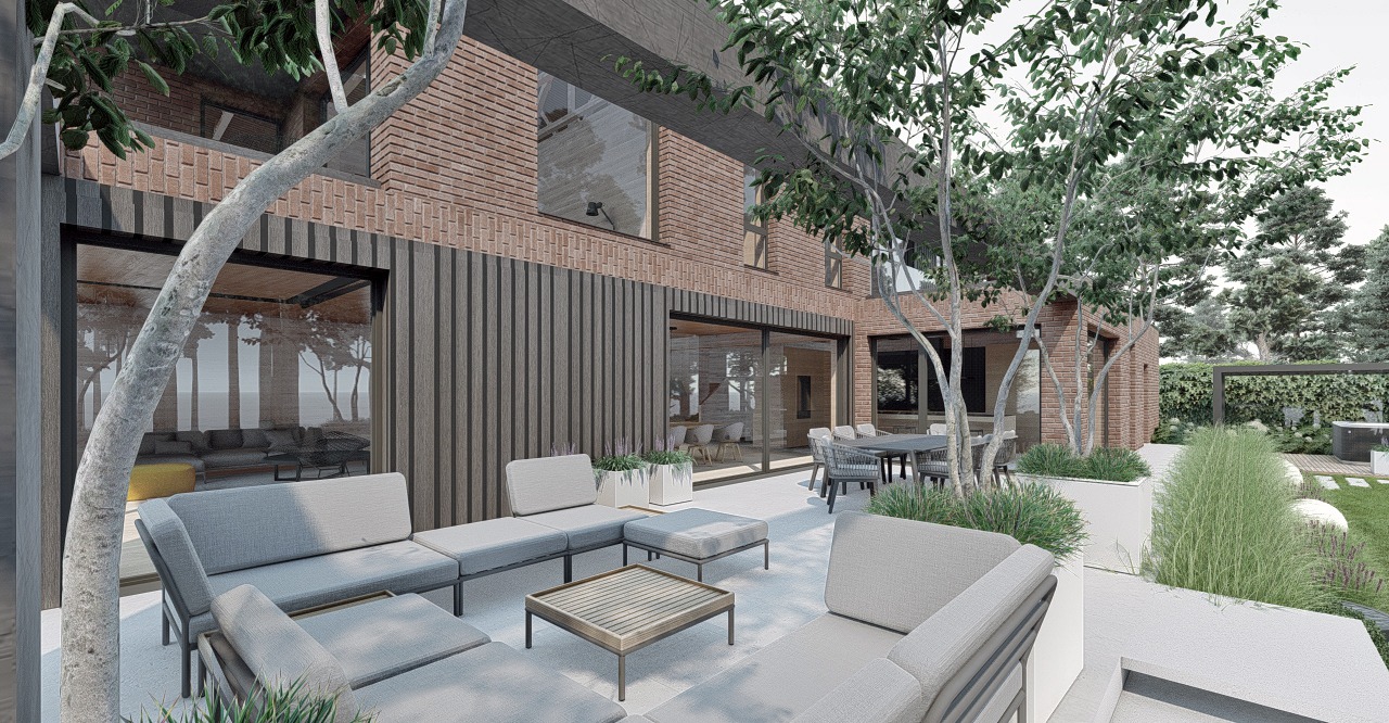 ogród nowoczesny pod lasem