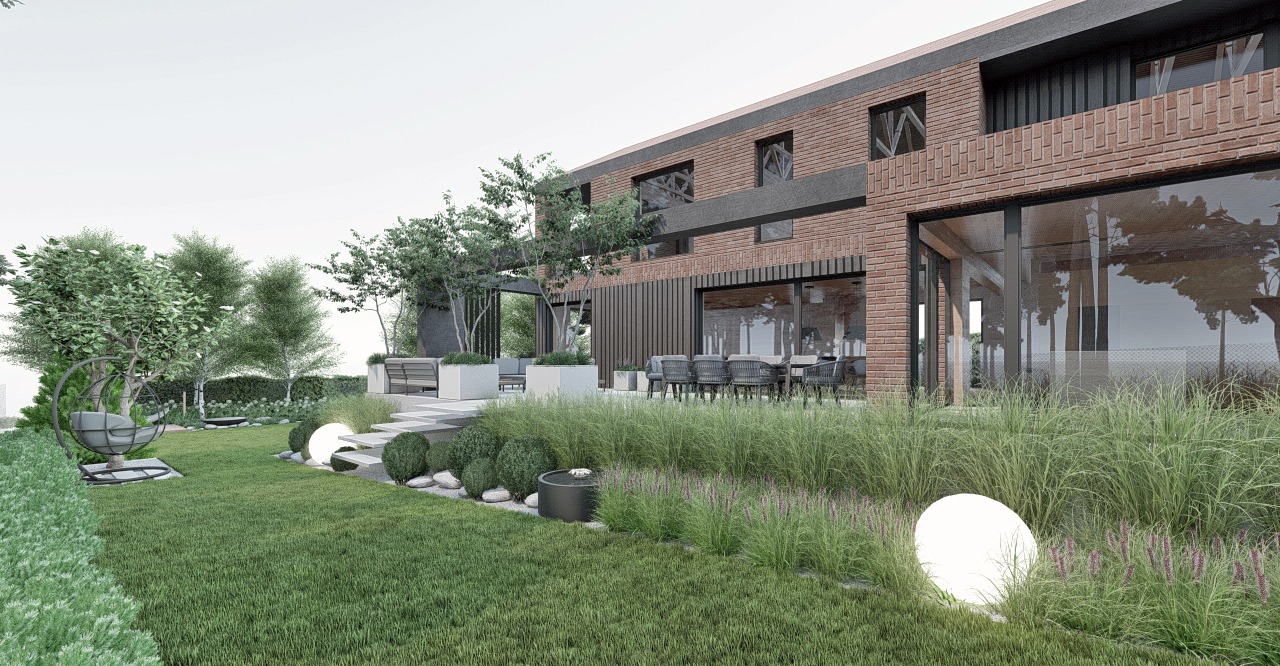 ogród nowoczesny pod lasem