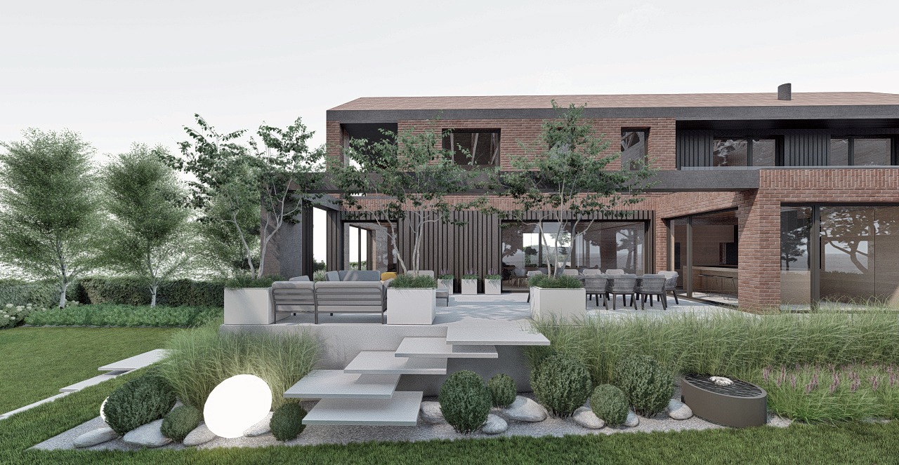 ogród nowoczesny pod lasem