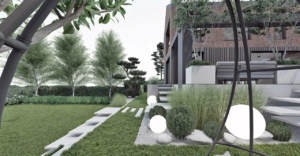 ogród nowoczesny pod lasem