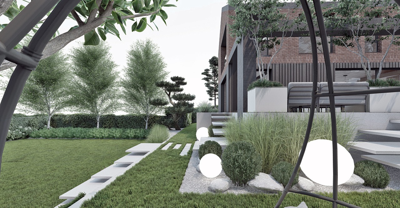 ogród nowoczesny pod lasem