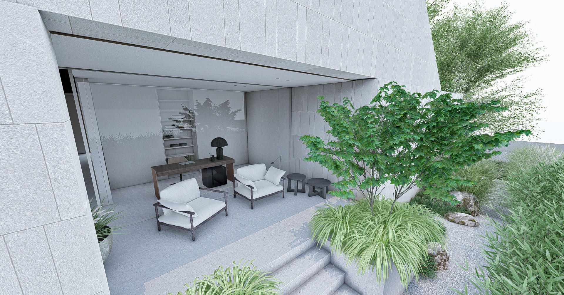 minimalistyczny ogród z trawami