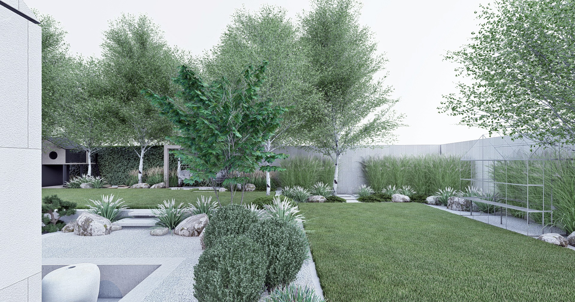 minimalistyczny ogród z trawami