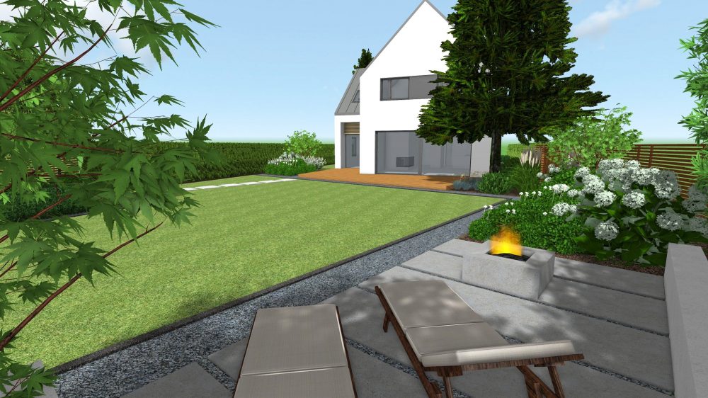 nowoczesne ogrody - projektowanie ogrodów Poznań - miejsce wypoczynkowe w ogrodzie