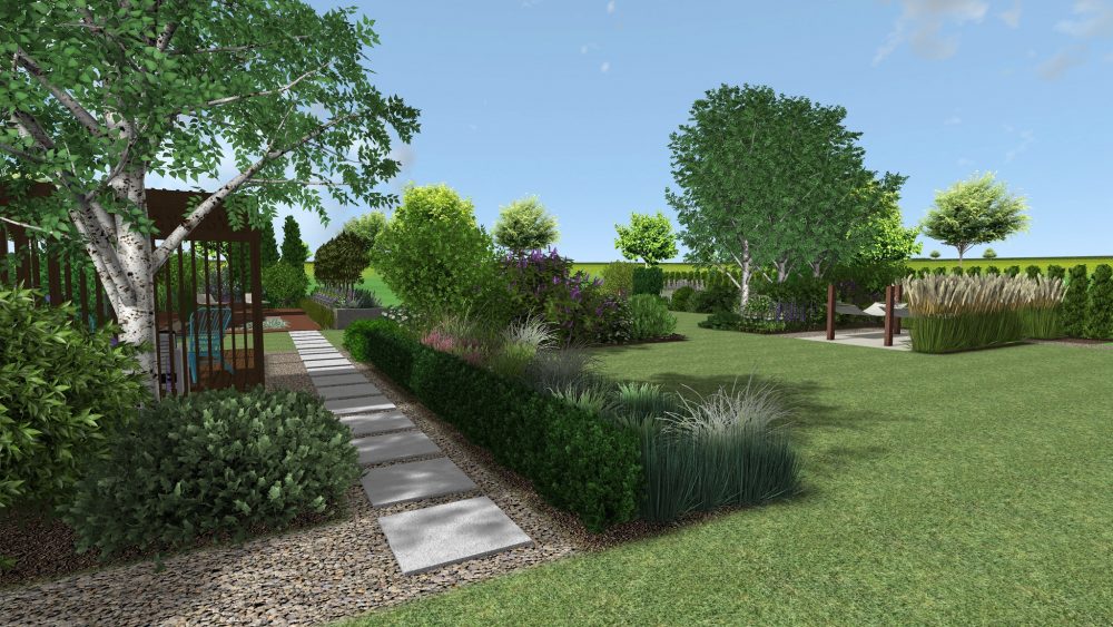 duży projekt ogrodu w Gdyni nowoczesny ogród basen altana ogrodowa rfstudio Rockandflower studio