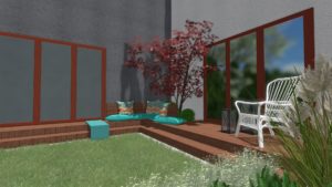 niewielki ogród przy szeregowcu, projekt ogrodu przy szeregowcu, ogród nowoczesny