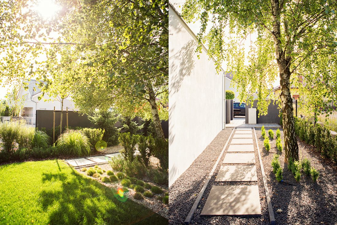 nowoczesny ogrod poznań, projekt ogrodu Poznań, minimalistyczny ogród, beton w ogrodzie, ogrody rockandflower studio projektowanie ogrodów poznań, architektura krajobrazu poznań