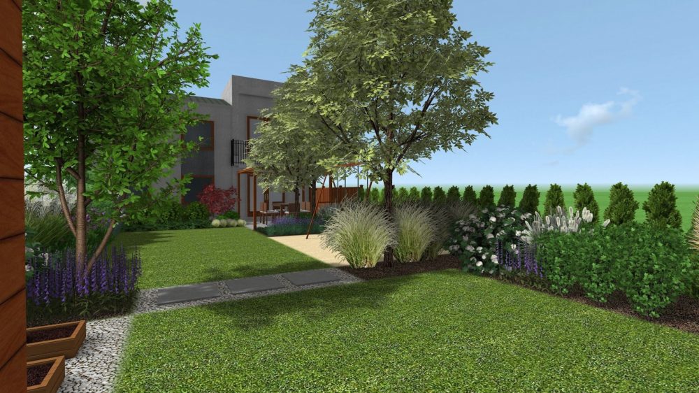 peojekt ogrodu przy szeregowcu, niewielki ogród, ogrody nowowczesne