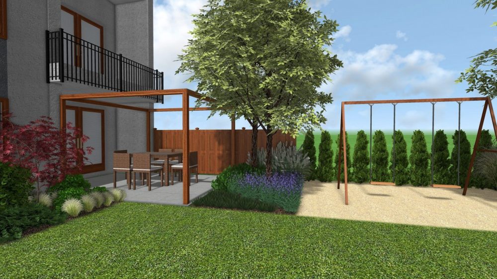 miejsce dla dzieci w ogrodzie, altana ogrodowa, projekt ogrodu Poznań