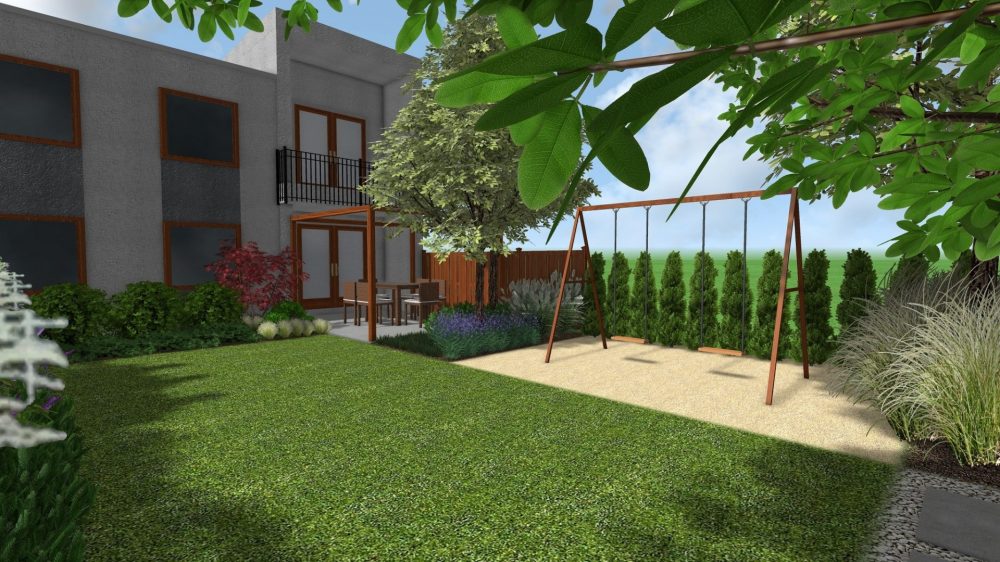 miejsce dla dzieci w ogrodzie, altana ogrodowa, projekt ogrodu Poznań