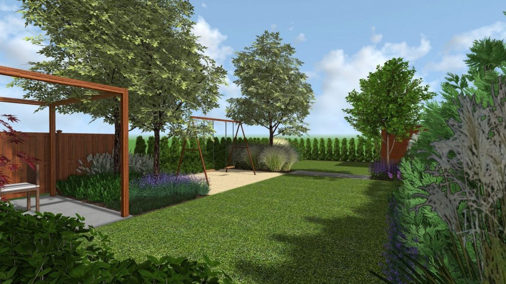 miejsce dla dzieci w ogrodzie, altana ogrodowa, projekt ogrodu Poznań