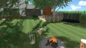 ogród nowoczesny - trawy w ogrodzie - miejsce na ognisko