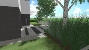 ogród w stylu skandynawskim - ogród nowoczesny - podjazd do garażu