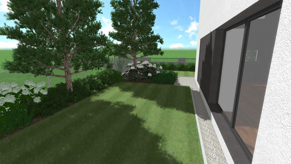 ogród w stylu skandynawskim - ogród nowoczesny - różaneczniki w ogrodzie