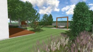 ogród skandynawski - huśtawka orle gniazdo - ogrody nowoczesne Poznań