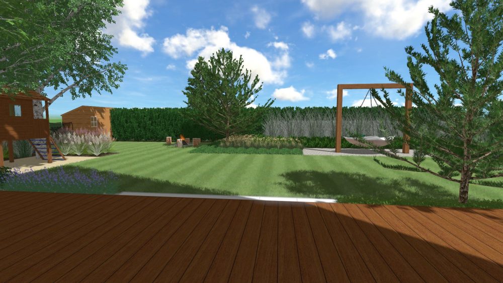 ogród skandynawski - huśtawka orle gniazdo - ogrody nowoczesne Poznań