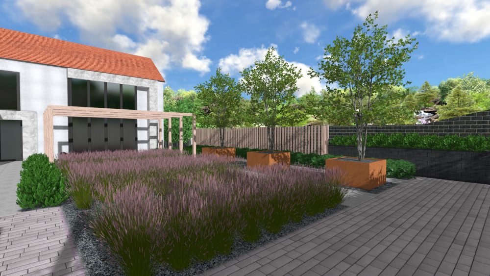 ogród z trawami ozdobnymi nowoczesny projekt zieleni rockandflower studio projekt ogrodu piła poznań rfstudio