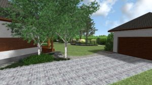 ogród leśny, ogród naturalistyczny, podjazd do garażu