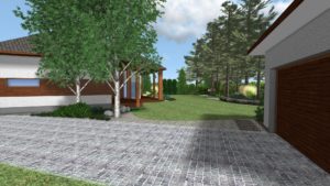 ogród leśny, ogród naturalistyczny, podjazd do garażu