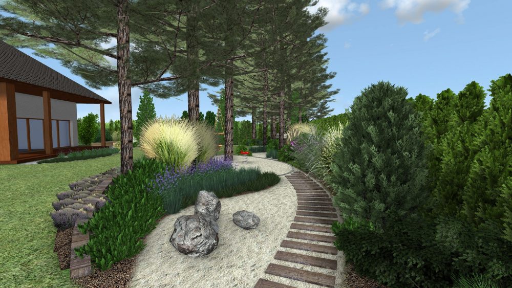 ogród leśny, ogród naturalistyczny, podkłady kolejowe