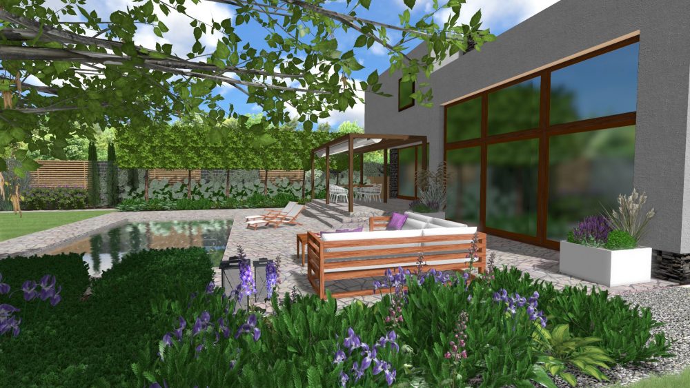 projekt nowoczesnego ogrodu z basenem w Pradze Czechy Poznań rockandflower studio rfstudio architektura krajobrazu nowoczesny ogród