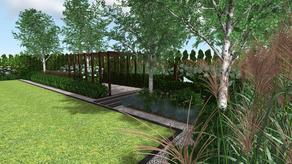 projekt ogrodu przy nowoczesnej rezydencji Poznań Luboń Rockandflower studio bonsai